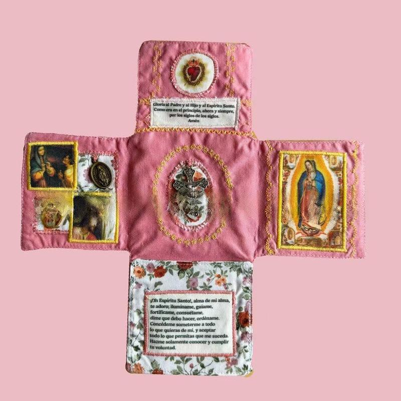 🕊️ Handmade Catholic Prayer Pocket – Sacred Icons & Prayers 🎁
