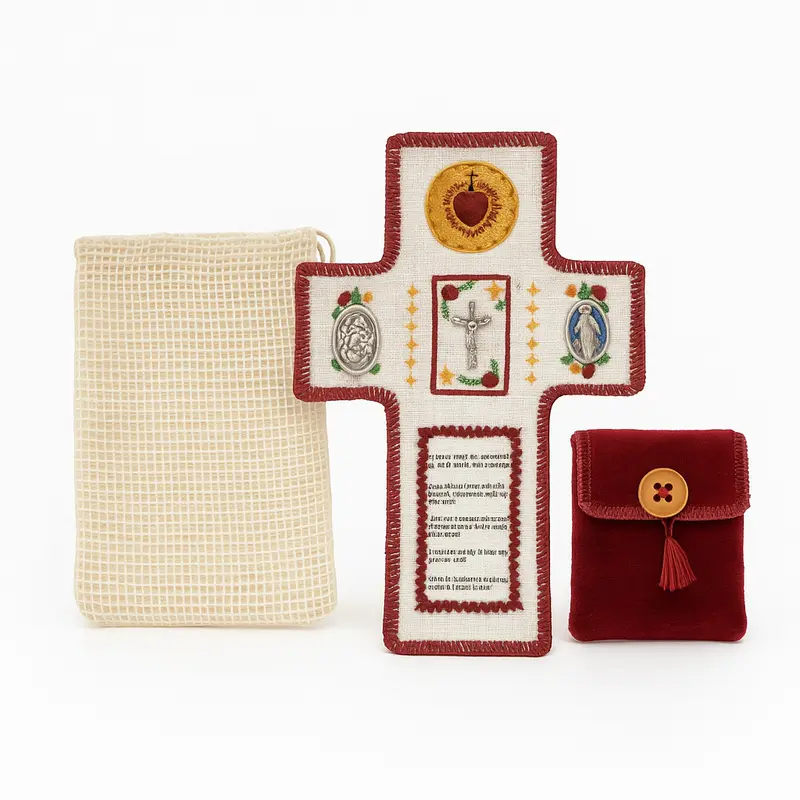 🕊️ Handmade Catholic Prayer Pocket – Sacred Icons & Prayers 🎁